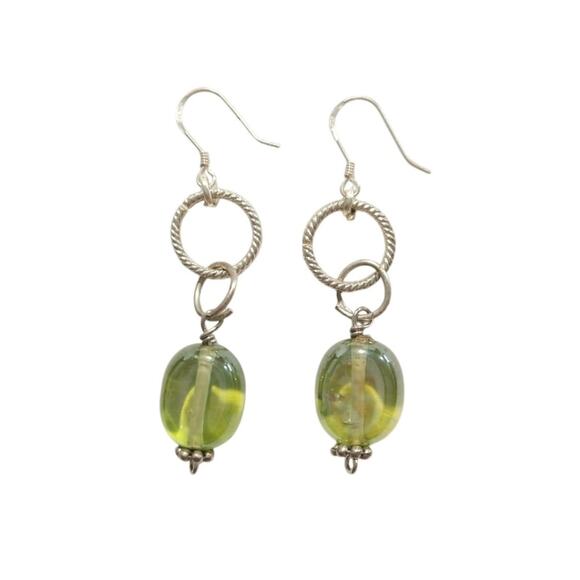 925 Sterling Silver Green Caribbean Amber Dangle Drop Earrings Circle Hook Lot - Picture 2 of 6